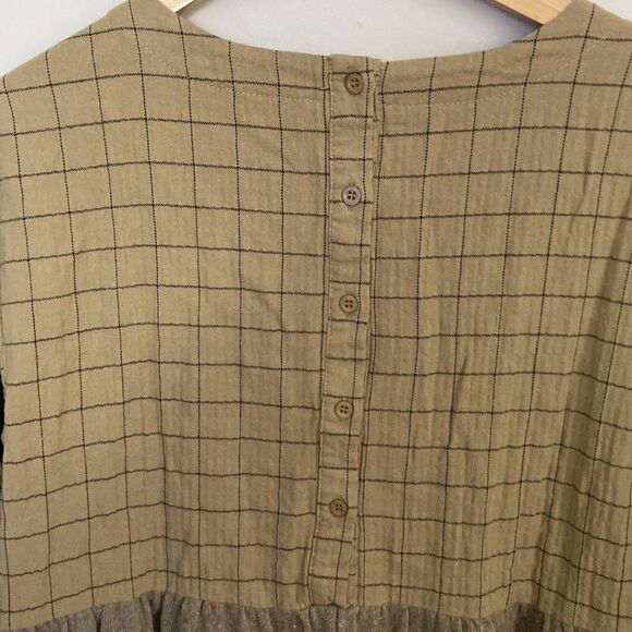Oddly Boho Mixed Media Cotton Tunic with Crochet Detail in Brown size M - Picture 3 of 10